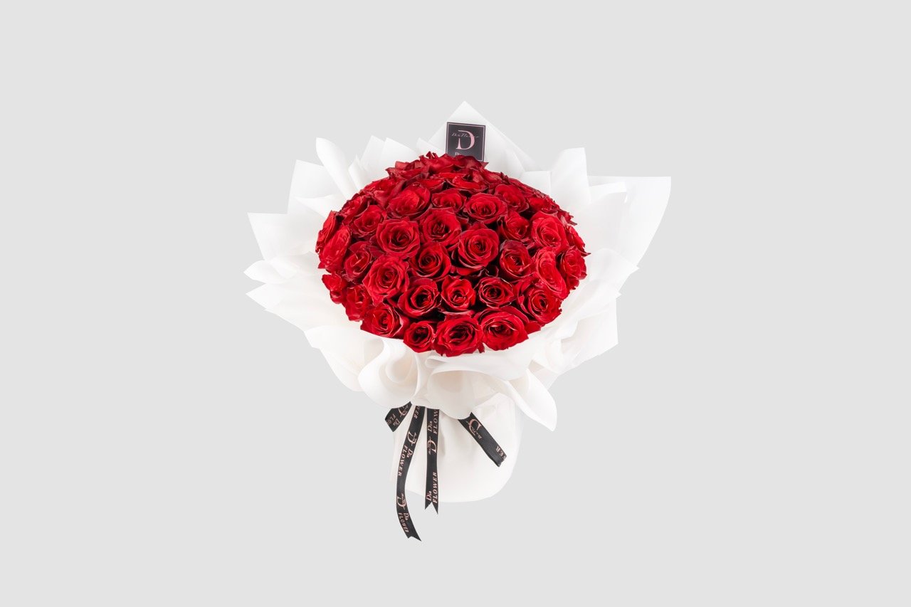 50 Devotion Fresh Red Roses with white wrapping	