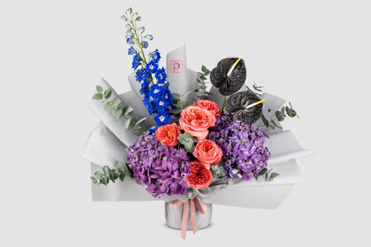 Medium Celestial Dream bouquet with grey wrapping	
