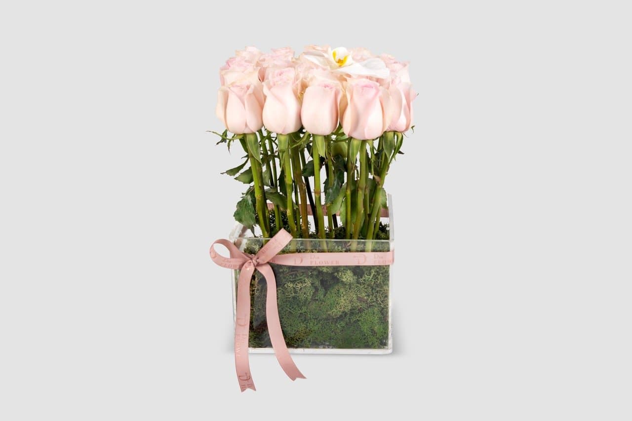 Small Love's Blossom floral arrangement with roses and orchids	
